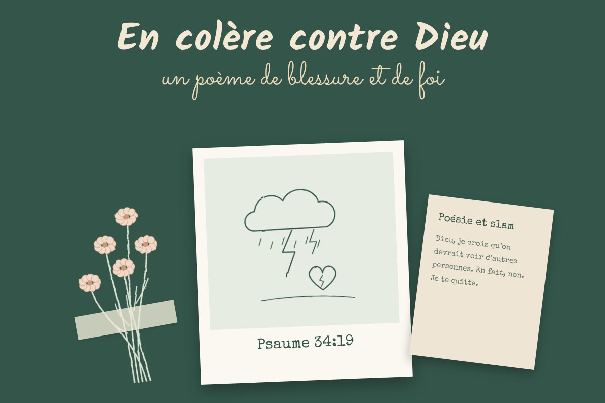 Illustration au trait fin. Un nuage d’orage zébré d’éclairs au-dessus d’un cœur fissuré.