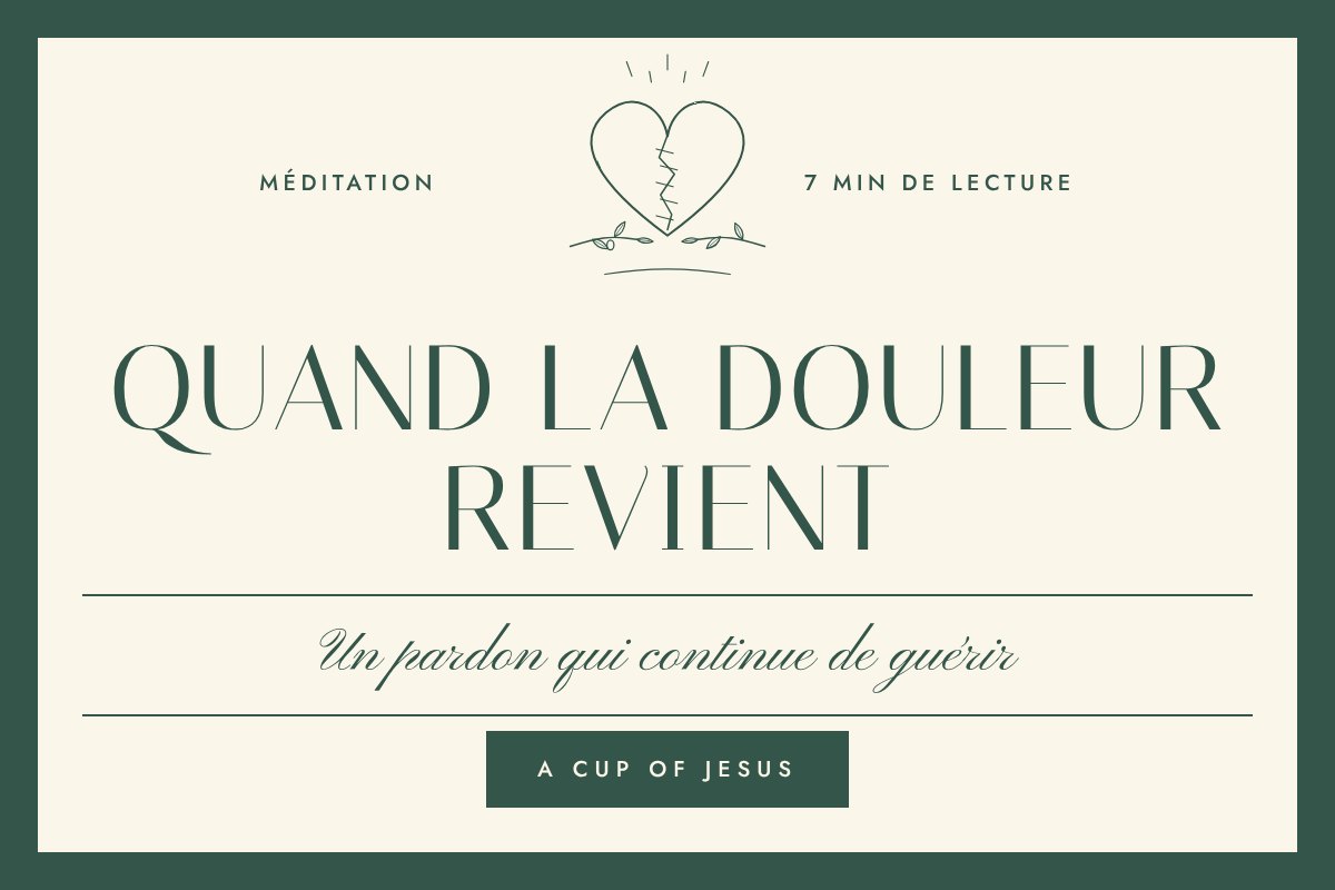 Illustration au trait fin. Un cœur réparé entouré de branches d’olivier.