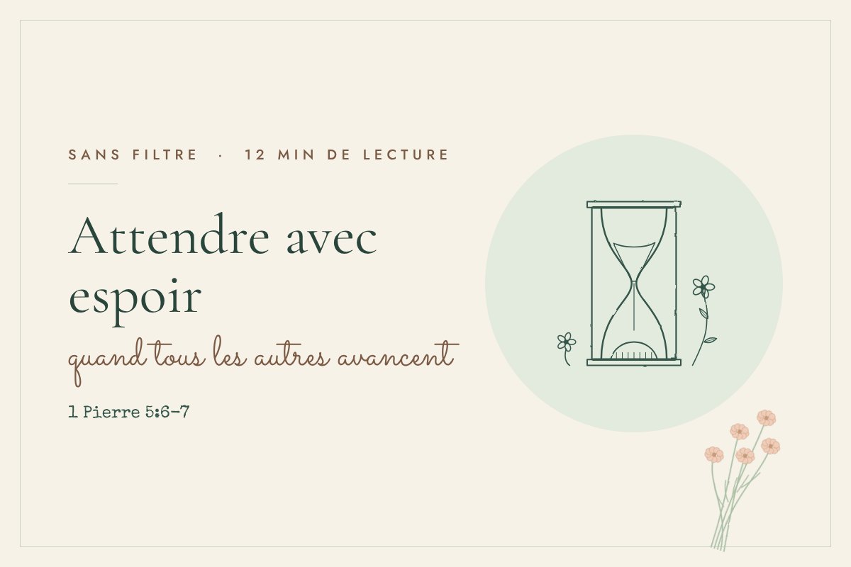 Illustration au trait fin. Un sablier avec des fleurs qui poussent à côté.