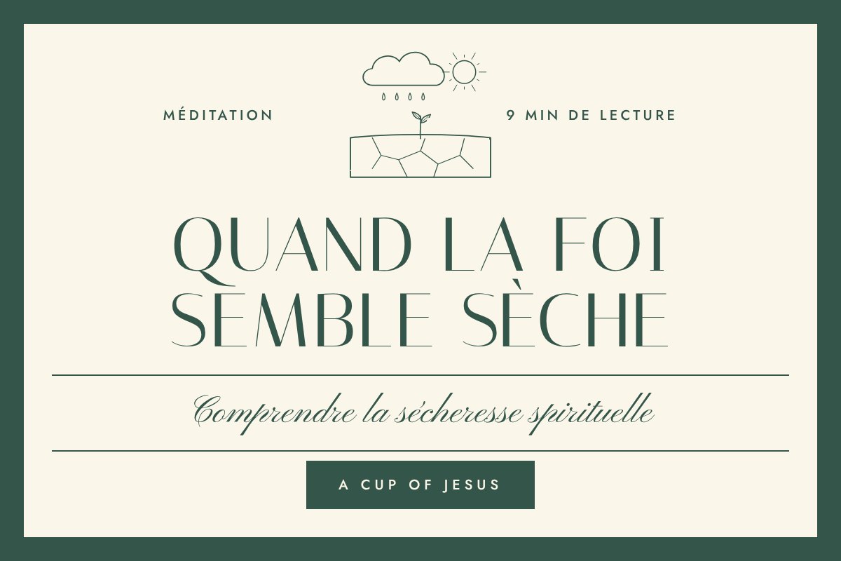 Illustration au trait fin. Une petite pousse sort d’une terre craquelée sous un nuage de pluie.
